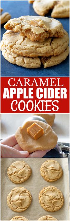 caramel apple cider cookies on a baking sheet