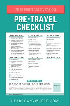 the free printable travel checklist is shown