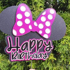 a minnie mouse birthday cake topper with polka dots