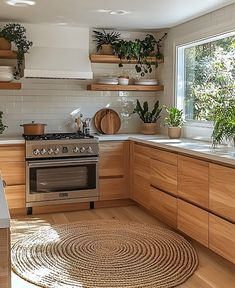 the kitchen is clean and ready to be used as a placemat or rug for cooking