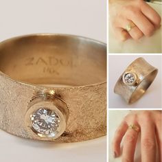 Diamond Valentines Day Ring, 14K Yellow Gold Wide Band, Unique Diamond Band, Vintage Gold Ring