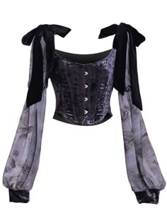 [$53.51]Gothic Purple Velvet Lace-up Corset Top Gothic Purple Outfit, Purple Vampire Outfit, How To Wear A Corset, Skirt With Corset Top, Gothic Clothes Aesthetic, Purple Aesthetic Outfit, Whimsigoth Clothes, Bow Corset, Velvet Corset Top