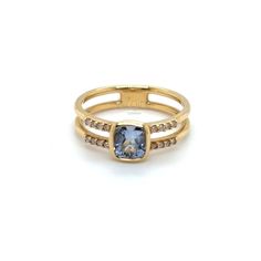 Elegant Split Type 18k Gold Pastel Blue Sapphire Ring | KZ-6004 DESCRIPTION DESIGNER BRAND : Kzoire METAL WEIGHT : 3.78 gm  GOLD PURITY : 18k  CENTER STONE : NATURAL SAPPHIRE (we use only Earth mained gemstone ) CENTER STONE WEIGHT : 1 Ct  DIAMOND : 16/1m/0.128  (Piece/Size/Weight ) natural diamond only NO lab grown  TYPE : Ring RING SIZE : L 1/2 SKU : KZ-6004 QR CODE: KZ-6004|D16/1m/0.128@3.78g sapp1|2200&18k  All Jewelleries are UK Hallmarked SHIPPING AND CUSTOMS: The rings should be received Elegant Gold Tanzanite Diamond Ring, Elegant Gold Rings With Tanzanite, Elegant Gold Tanzanite Rings, Gold Tanzanite Diamond Ring Fine Jewelry, Fine Jewelry Yellow Gold Tanzanite Rings, Yellow Gold Tanzanite Rings With Accent Stones, Yellow Gold Rings With Diamond Accents And Blue Topaz, Yellow Gold Rings With Blue Topaz And Diamond Accents, Stackable Yellow Gold Rings With Blue Topaz