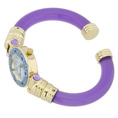 The beauty of Venice is just a glimpse away with our Murano Glass Bangle Watch. Combining the best of Venetian present and past, this unique timepiece showcases Murano's famous ancient craftsmanship in tune with today's fashion and contemporary Italian style. The high quality Italian workmanship is evident in every detail. The face of the watch is handcrafted using Millefiori glass-making technique (Millefiori means "a thousand flowers" in Italian). Tiny mosaic glass pieces with catchy designs a Watches With Bracelet Strap And Round Dial, Fashion Watch With Bracelet Strap And Round Dial, Watch With Bracelet Strap And Round Dial, Italian Leather Handbags, Murano Glass Jewelry, Italian Bags, Glass Making, Glass Bangles, Bangle Watches