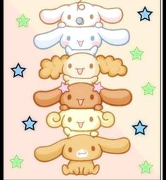 a group of stuffed animals sitting on top of each other in front of star shaped stars