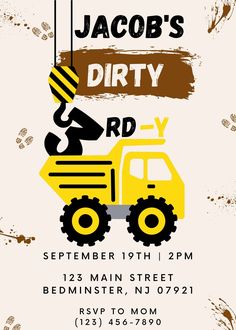 a birthday party flyer with a construction truck