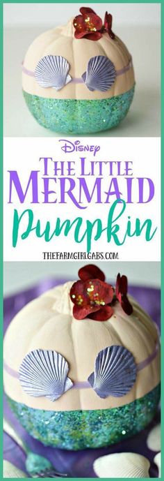 the little mermaid pumpkin is made with fondant and seashells to decorate it