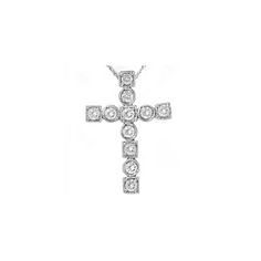 This unique cross pendant features 11 round brilliant cut natural diamonds. All diamonds are set in 14k white gold. 1.06ct total diamond weight. An 18" 14k white gold clasp lock chain is included. Cross-shaped Diamond Necklace With Single Cut Diamonds, Diamond White Cross Pendant Necklace With Brilliant Cut, Diamond White Diamond Cross Necklace, Diamond White Cross Necklace With Single Cut Diamonds, Diamond Cross Pendant Necklace With Single Cut Diamonds, Silver Diamond Necklace With Single Cut Cross Pendant, Classic Diamond White Diamond Cross Necklace, Classic Diamond Cross Necklace In Diamond White, Classic Diamond White Cross Necklace With Cubic Zirconia