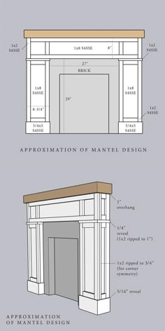 the plans for a fireplace surround are shown