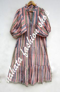 ITEM DESCRIPTION pink striped cotton printed maxi dress - v neckline maxi dress - 3/4th sleeve summer maxi dress Features: 3/4th sleeve, V neck, Long dress Material: Cotton cambric Fabric: 100% cotton soft light weight ethnic print fabrics  Sleeve Length = 18 inch For more sizes & their measurement, please refer our below chart to understand the sizes variations available with us For your size requirement, please mention your size in seller note at the time of buying. SIZE MEASUREMENT  BUSTLENGTHSHOULDER XXS34 inch51 inch13.5 inch XS36 inch51 inch14 inch S38 inch51 inch14.5 inch M40 inch51 inch15 inch L42 inch51 inch16 inch XL44 inch51 inch16.5 inch 2XL46 inch51 inch17 inch 3XL48 inch51 inch18 inch   Company Return Policy:  Please write for more information to my email directly CHOOSE "ASK Bohemian Striped V-neck Maxi Dress, Striped Bohemian Maxi Dress For Summer, Bohemian Striped Maxi Dress For Summer, Striped V-neck Maxi Dress For Vacation, Striped V-neck Maxi Dress For Spring, V Neck Long Dress, Ethnic Print, Summer Maxi, Dress Material