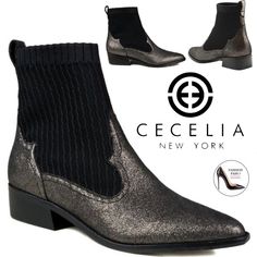 Cecelia New York Tomas Ankle Bootie Black Pewter Silver Leather Block Heel Pointed Almond Toe Booties Fashion Dress Casual Streetwear Women’s Boots Sock-Knit Leather Western Bootie Size 10 Leather And Textile Upper 1-Inch Heel 5.5-Inch Shaft Styling Points Pointed Toe Pull Tab At Back Leather Lining Synthetic Outsole New In Box These Leather Boots With Heels Are Very Comfortable And Stylish. Super Comfortable Boots! Ankle Boots High Heels Platform. Ankle Boots With Heels Outfit. Luxury Boots Bra Luxury Platform Heels With Pointed Toe, Luxury Heels With Heel Tab And Pointed Toe, Luxury Leather Almond Toe Booties, Luxury Platform Boots With Almond Toe, Luxury Silver Leather Heeled Boots, Luxury Leather Boots With Heel Pull Tab, Luxury Ankle Boots With Heel Pull Tab, Luxury Ankle Heeled Boots With Heel Pull Tab, Luxury Synthetic Almond Toe Heels