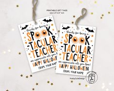 two tags with halloween sayings on them