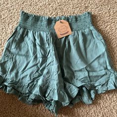 Nwt Kori Ruffle High Waisted Shorts From Local Boutique. Size Medium Green Ruffled Bottoms For Day Out, Solid Bottoms With Ruffle Hem For Summer, Green Cotton Ruffled Bottoms, Chic Green Bottoms With Ruffle Hem, Casual Green Ruffled Bottoms, Green High-waist Ruffled Bottoms, High-waist Green Ruffled Bottoms, Green Ruffled Stretch Bottoms, Casual Ruffle Hem Bottoms For Brunch