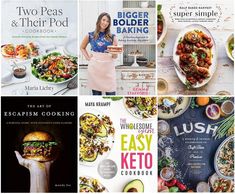 four cookbooks are featured in this collage