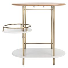 two tiered tables with metal legs and wood top, one is white and the other is gold