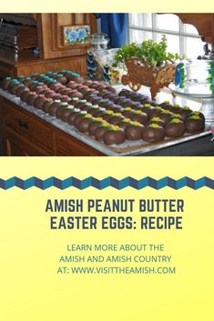 an easter egg recipe is displayed on a counter top with the words, amish peanut butter easter eggs recipe