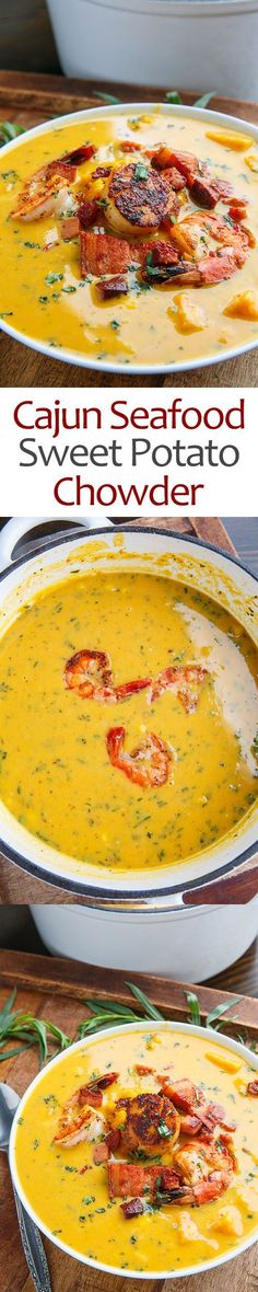 two pictures of the same food in different pans, one with shrimp and cheese on top