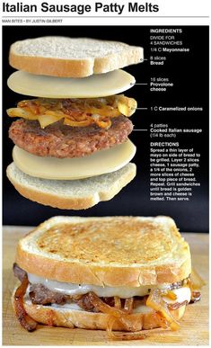 an italian sausage patty melts recipe on a toasted bun