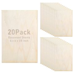 20 pack basswood sheets with 4 x 6 / 8 inch each in white background