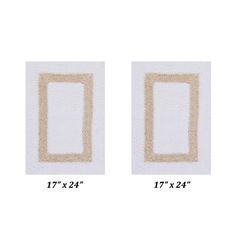 two white and beige square shaped rugs on top of each other with measurements for each area