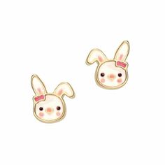 the cute bunny earring is made from gold plated metal and features pink ears