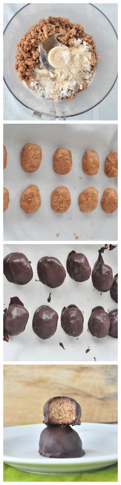 chocolate covered cookies are being made in the shape of an egg and placed on a plate