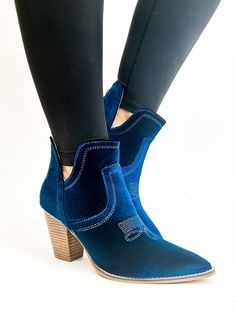 Introducing Corky's Teal Velvet Smoke Show Boots! These 3 inch heels feature a cushion insole for all-day comfort, a wide ankle design for a perfect fit, and a zipper back for easy slip on and off. Made with luxurious teal velvet, these show stoppers will add a touch of glamour to any outfit. Half sizes should size up to the next full size. Fall Low Heel Cushioned Heels, Low Heel Cushioned Heels For Fall, Cushioned Low Heel Shoes For Fall, Ankle-high Heels With Heel Pull Tab, Teal Velvet, 3 Inch Heels, Perfect Fit, Slip On, Velvet