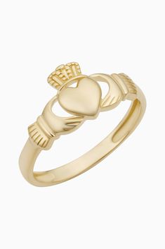 Let this Irish inspired piece guide you with all you hold dearest. A solid gold heart topped with a crown and hugged by a pair of hands, the Claddagh is an eternal symbol of love, loyalty and friendship.  Metal: 14 Karat Yellow Gold Dimensions: 4mm Wide Weight: 1.9 Grams Origin: Crafted in Istanbul, Turkey Claughdaugh Ring, Eternal Symbol, Gold Claddagh Ring, Irish Ring Claddagh, Claddagh Ring, Claddagh Rings, Heart Top, Istanbul Turkey, Love Symbols