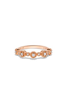 A rich texture enhances the appeal of a polished stacking ring set with round-cut diamonds offering brilliant shine. Total diamond weight: 0.2ct. Color: G–H Clarity: SI1 14k gold/diamond Made in the USA Diamond Guide Stackable 14k Rose Gold Diamond Ring Gift, 14k Rose Gold Stackable Diamond Cut Rings, Adjustable Stackable Rose Gold Diamond Ring, Rose Gold Stackable Rings With Diamond Accents, Round Cut, Rose Gold Cubic Zirconia Stackable Rings, Fine Jewelry, Diamond Stacking Rings, Stacking Ring Set, Diamond Guide, Bezel Diamond