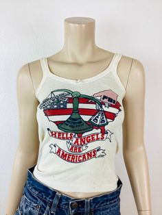 Vintage 1970s  Hells Angels Biker Tee / T Shirt tank style Hells Angels Are Americans print sold by the hells angels motorcycle club to raise money for FBI rico investigation from the estate of ex wife Howie Weisbrod a HA member great vintage condition, minor wear & dusty from storage appx size - XS / S flat 11 pit-pit 19.5 length / fabric has stretch All sales are final Hell Angels, Motorcycle Club, Motorcycle Clubs, Raise Money, How To Raise Money, Vintage 1970s, Tank Shirt, 1970s, Adult Outfits