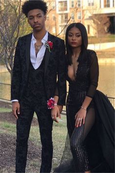 Black And White Prom Suit, Black Men Prom Suits, Black Prom Suits For Guys, All Black Prom Outfit Men, Black Prom Suit, Prom Suits For Men Unique, Unique Prom Suits, Ball Suits, Prom Mens