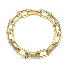 Style Number - AZ19090
This extremely unique 14k Yellow Gold Paperclip Bracelet with seven diamond and six plain metal chained links is such a gorgeous statement piece to wear on your wrist. This piece showcases thirteen paper clips linked together. The diamonds are of SI1-SI2 quality and G-H color and total 5.78ct.Mix and match with our other paperclip jewelry selections. Yellow Gold Chain Link Diamond Bracelet, Yellow Gold Chain Bracelet With Diamond Accents, Fine Jewelry Diamond Link Chain Bracelet, Fine Jewelry Diamond Link Bracelet With Chain, Formal Link Diamond Bracelet, Diamond Link Chain Bracelet, Modern Link Chain Bracelet With Diamond Accents, Paperclip Jewelry, Paperclip Bracelet