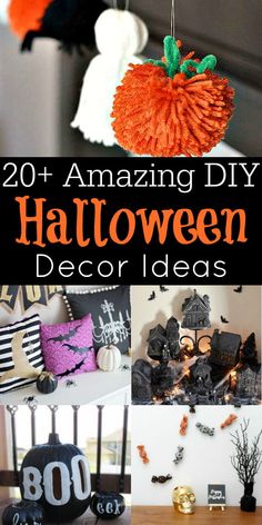 halloween decorations are featured in this collage with the words, 20 amazing diy halloween decor ideas