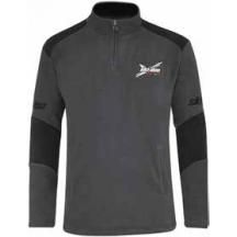 an image of a man's grey and black pullover sweatshirt with white birds on it