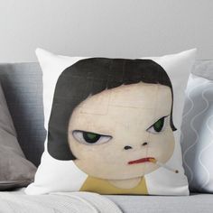 Super soft and durable 100% spun polyester Throw pillow with double-sided print. Cover and filled options. Yoshimoto Nara, Yoshitomo Nara, Nara, A Pillow, Designer Throw Pillows, Pillow Sale, Top Artists, Sell Your Art, Throw Pillow