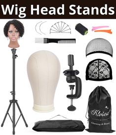 Klvied Reinforced Wig Mannequin Stand with Head, Dual-use 22 Inch Canvas Wig Head Display, Adjustable Clamp Wig Holder, Manik Wig Mannequin, Wig Holder, Mannequin Stand, Manikin Head, Wig Head, Head Display