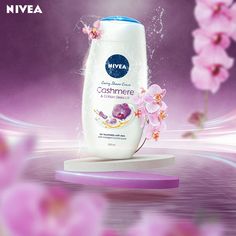 an advertisement for nivea with flowers on it