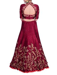 Shrut & Prit-Maroon and Orange Embroidered Bridal Lehenga Set - Trendroots Maroon Lehenga, Bridal Lehenga, Raw Silk, Lehenga, Hand Embroidered, Best Deals, Silk, Orange, Color