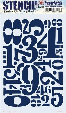 the stencil design is shown in blue and has numbers on it, as well as