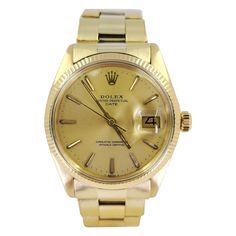 Pre-Owned Rolex Date 34mm Automatic Watch Crafted In 14 Karat Yellow Gold. Model 1503, Circa Late 1960s. Polished & Serviced By CW21 Watchmaker with New Rolex Parts in April 2022. Classic Watches With Date Display For Anniversary, Classic Gold Watch Bands With Date Indicator, Vintage Yellow Gold Analog Watch Accessories, Retro Formal Watch With Date Indicator, Classic Watches With Date Display And Round Dial, Vintage Yellow Gold Watch With Date Indicator, Vintage Yellow Gold Chronometer Watch, Retro Yellow Gold Watch With Chronometer, Classic Yellow Gold Watch Accessories With Date Display