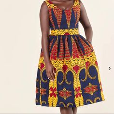 Super Cute Full Skirt Dress. Never Worn. Chic Red Full Skirt Dresses, Chic Red Dresses With Full Skirt, Chic Red Dress With Full Skirt, Casual Fitted Full Skirt Dress, Casual Fitted Dress With Full Skirt, Multicolor Lined Knee-length Midi Dress, Lined Multicolor Knee-length Midi Dress, Casual Multicolor Full Skirt Dress, Dresses African Print