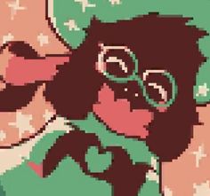 a pixelated image of a monkey wearing glasses and a green shirt with stars on it