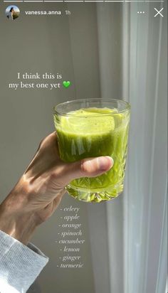 a person holding up a glass filled with green liquid