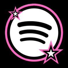 a white and pink logo with stars in the center on a black background that says spotify