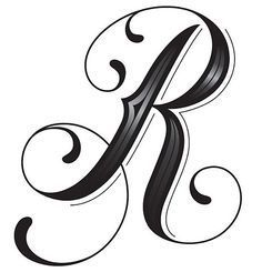 the letter r in black and white with swirls