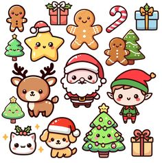 an assortment of christmas stickers on a white background