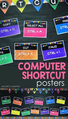 this is a computer shortcut poster for students to use on the wall in their classroom