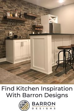 Home kitchen redesign with faux products from Barron Designs Faux Rock Panels, Beam Hangers, Accent Wall Design, Faux Stone Walls, Wood Truss, Faux Brick Panels, Unique Kitchen Design, Faux Stone Panels, Stone Accent Walls