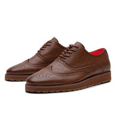 Leather Sneaker Oxfords With Leather Sole, Brown Dress Shoes With Brogue Detailing And Flat Heel, Brown Flat Heel Business Dress Shoes, Brown Flat Heel Dress Shoes For Business, Brown Business Lace-up Shoes With Perforated Toe Box, Leather Dress Shoes With Perforated Toe Box For Office, Brown Leather Oxfords With Perforated Toe Box, Masculine Round Toe Leather Shoes For Office, Masculine Leather Shoes With Round Toe For Office