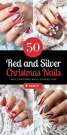 Dive into over 50 festive red and silver Christmas nails for 2024. Try ideas with glitter, green highlights, simple designs, or bold black and white contrasts. From square tips to almond art, there’s something for everyone. Save this pin and visit the article for creative designs.